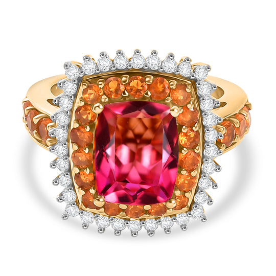 D'Joy Majestätische Abendsonne Sunset Quarz Triplette, Salamanca Feueropal Ring 925 Silber 750 Gelbgold Vermeil (Größe 20.00) ca. 4.66 ct