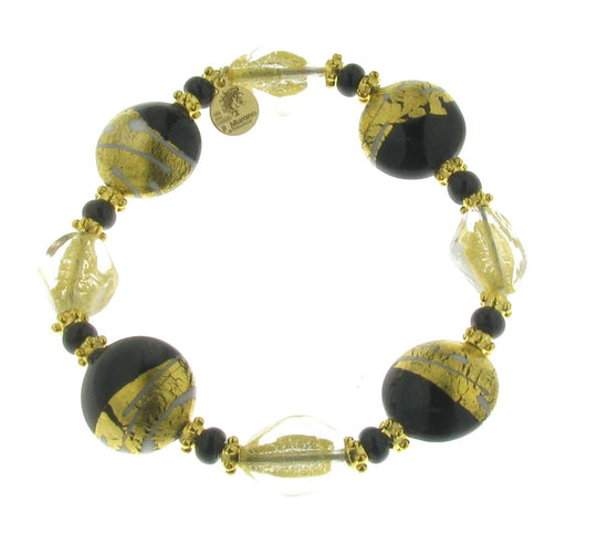 IL MURANO DI FRANCESCA - Blaues Murano aus Italien, Glas Armband, flexible (ca. 18 cm), Nickelfreies Messing vergoldet