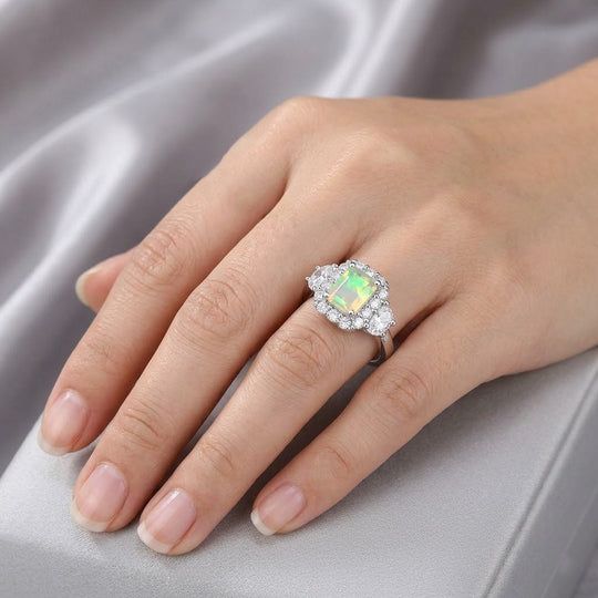 D'Joy AA Natürlicher, äthiopischer Welo Opal, Moissanit Ring 925 Silber Rhodiniert (Größe 17.00)   (10-16 Werktage Lieferzeit) ca. 2,16 ct