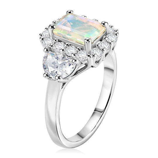 D'Joy AA Natürlicher, äthiopischer Welo Opal, Moissanit Ring 925 Silber Rhodiniert (Größe 17.00)   (10-16 Werktage Lieferzeit) ca. 2,16 ct