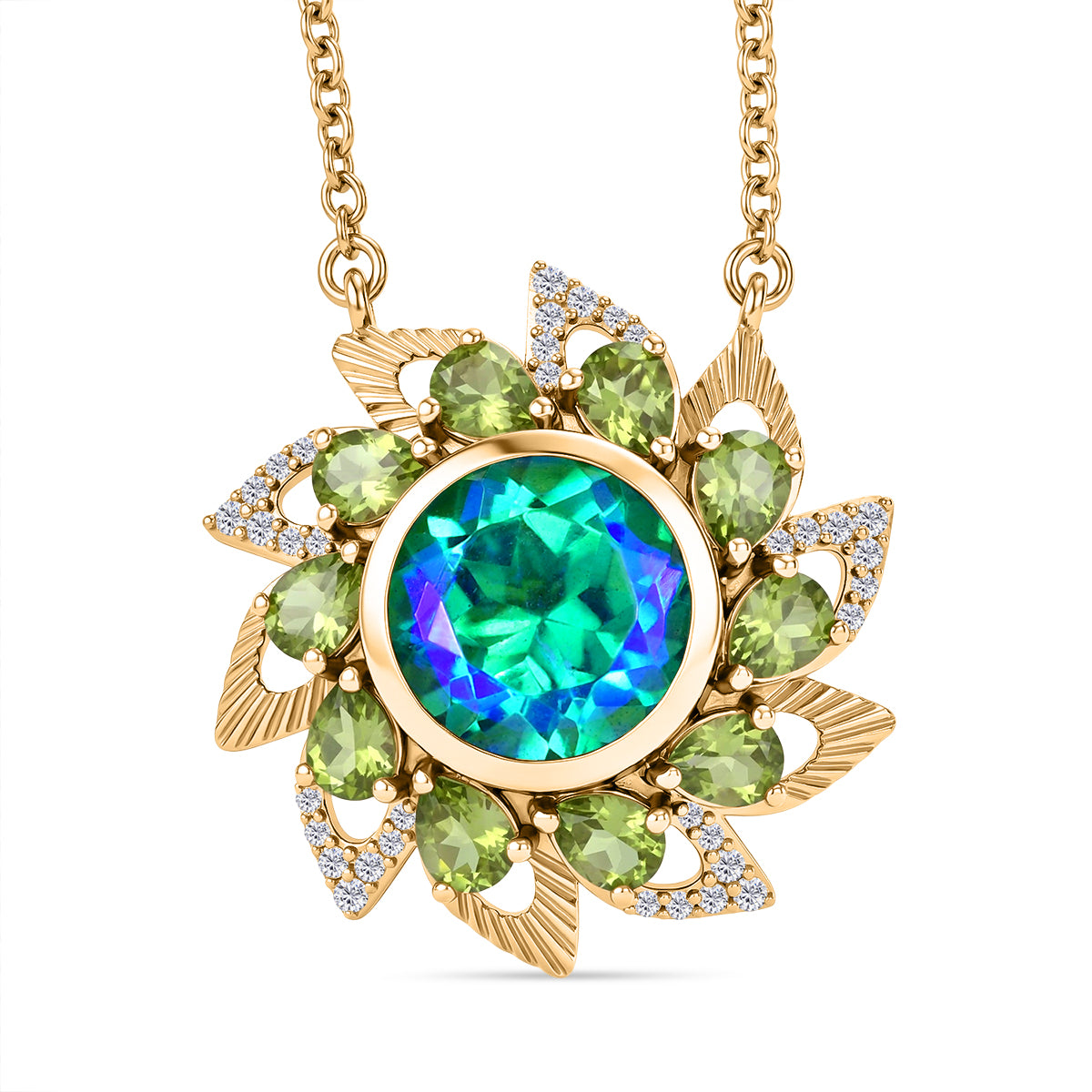 EVER TRUE Pfau Quarz Triplette, Peridot Halskette ca. 50 cm Nickelfreies Messing ca. 6.07 ct