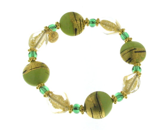 IL MURANO DI FRANCESCA - Blaues Murano aus Italien, Glas Armband, flexible (ca. 18 cm), Nickelfreies Messing vergoldet