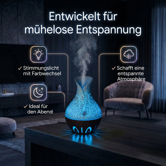 LIVMORE Luftbefeuchter und Aromadiffusor mit 7 ätherischen Ölen, LED Farbwechsel, 200 ml, Kaffee