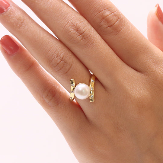 EVER TRUE Süßwasser Perle (8.5-9 mm), Weißer Zirkon Ring Nickelfreies Messing (Größe 20.00)