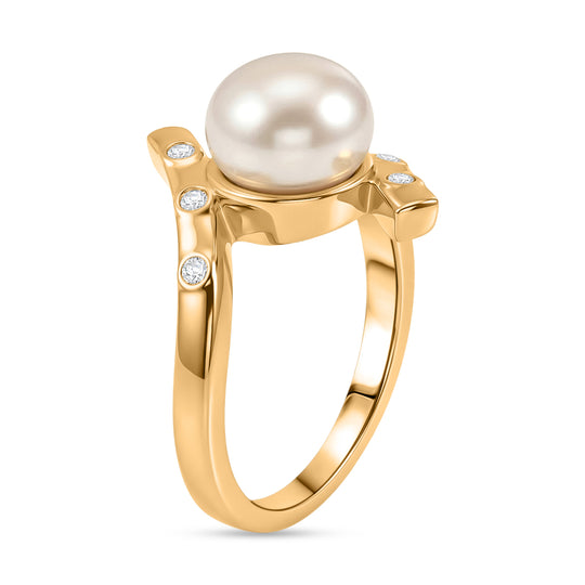 EVER TRUE Süßwasser Perle (8.5-9 mm), Weißer Zirkon Ring Nickelfreies Messing (Größe 20.00)
