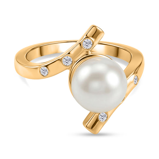 EVER TRUE Süßwasser Perle (8.5-9 mm), Weißer Zirkon Ring Nickelfreies Messing (Größe 20.00)