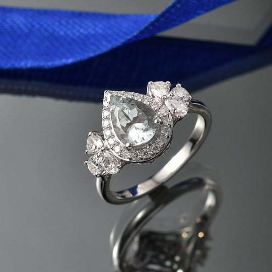 D'Joy AA Aquamarin, Moissanit Ring 925 Silber Rhodiniert (Größe 17.00)   (10-16 Werktage Lieferzeit) ca. 3,24 ct