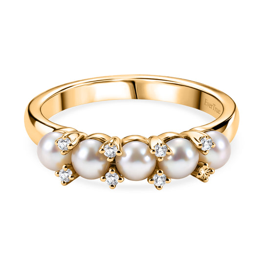 EVER TRUE Süßwasser Perle (4 mm), Weißer Zirkon Ring Nickelfreies Messing (Größe 21.00)