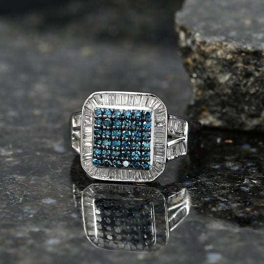 D'Joy Blauer Diamant, Weißer Diamant Ring 925 Silber rhodiniert (Größe 17.00) ca. 1,00 ct