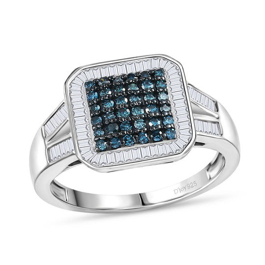 D'Joy Blauer Diamant, Weißer Diamant Ring 925 Silber rhodiniert (Größe 17.00) ca. 1,00 ct