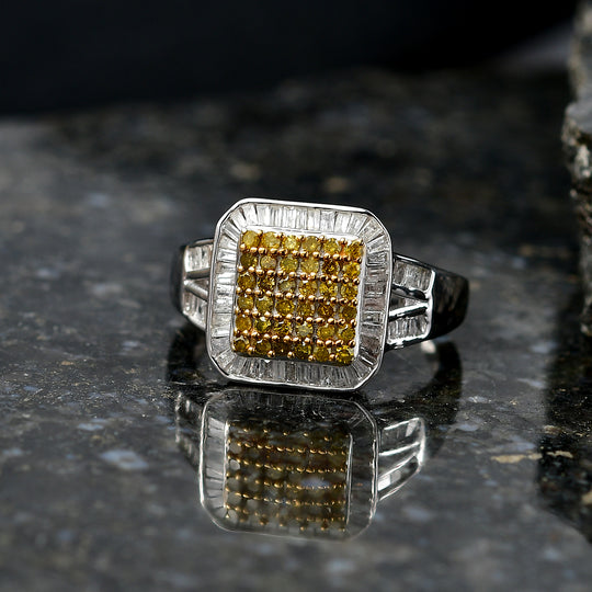 D'Joy Gelber Diamant, Weißer Diamant Ring 925 Silber rhodiniert (Größe 21.00) ca. 1.00 ct