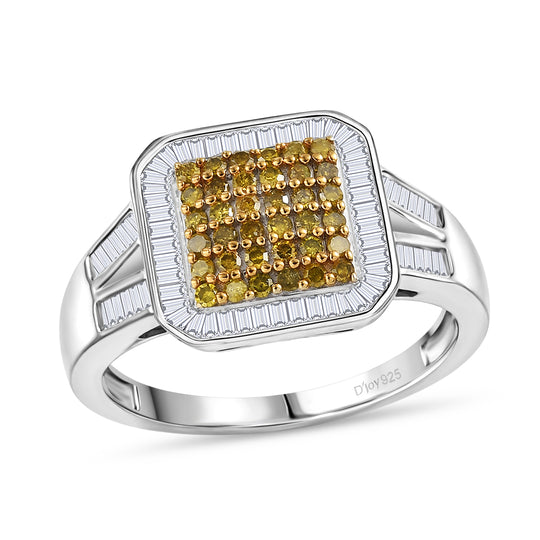 D'Joy Gelber Diamant, Weißer Diamant Ring 925 Silber rhodiniert (Größe 21.00) ca. 1.00 ct