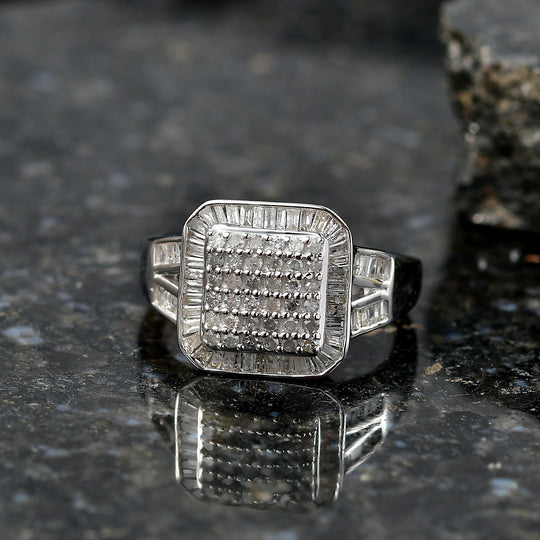 D'Joy Weißer Diamant Ring 925 Silber rhodiniert (Größe 20.00) ca. 1.00 ct
