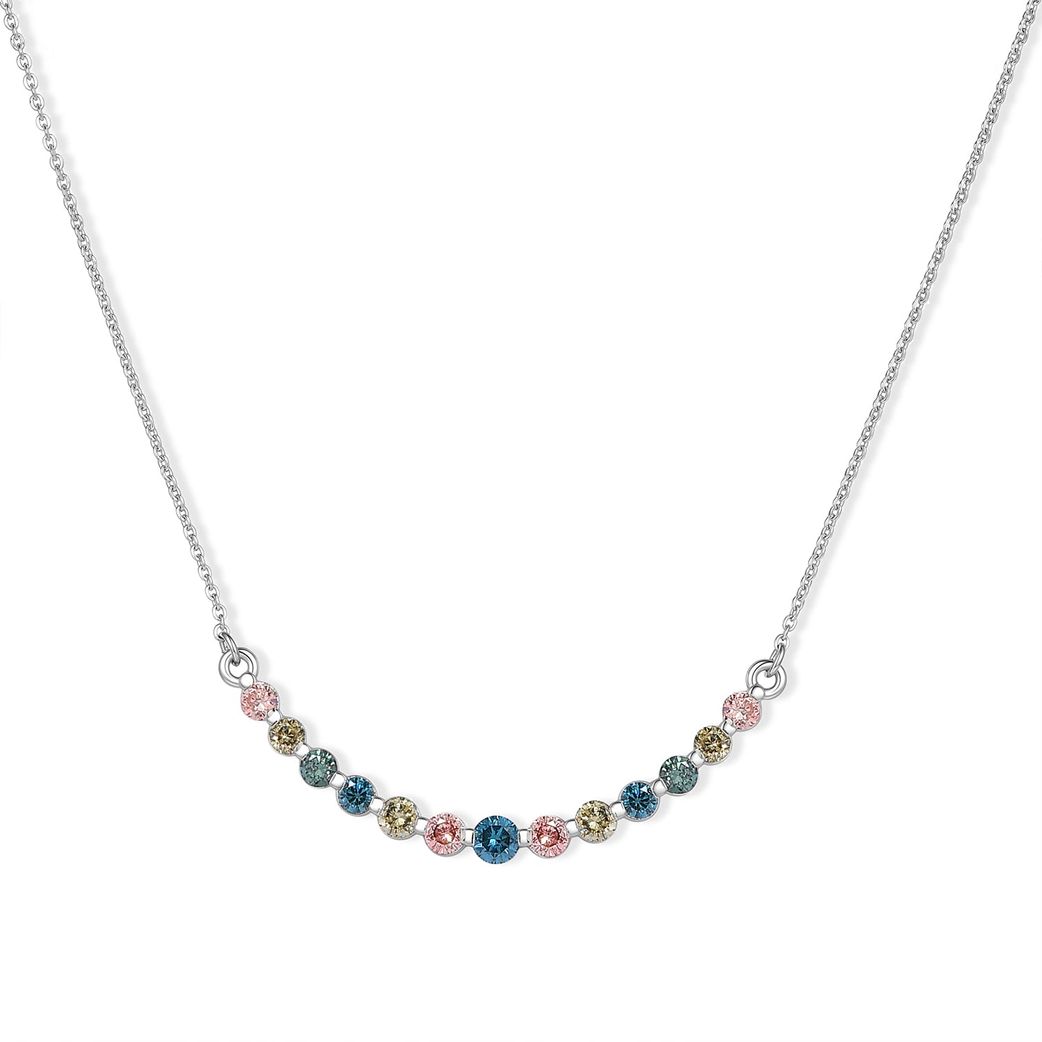 LUXURIANT DIAMOND - Lab Grown Blauer Diamant SI, Lab Grown Rosa Diamant Halskette ca. 50 cm 925 Silber Rhodiniert (10-15 Werktage Lieferzeit) ca. 1.00 ct