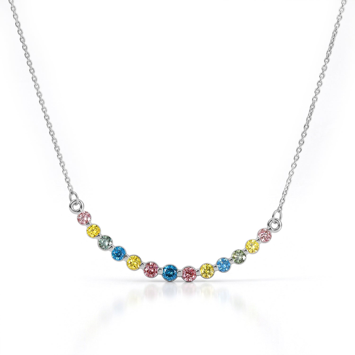 LUXURIANT DIAMOND - Lab Grown Blauer Diamant SI, Lab Grown Rosa Diamant Halskette ca. 50 cm 925 Silber Rhodiniert (10-15 Werktage Lieferzeit) ca. 1.00 ct