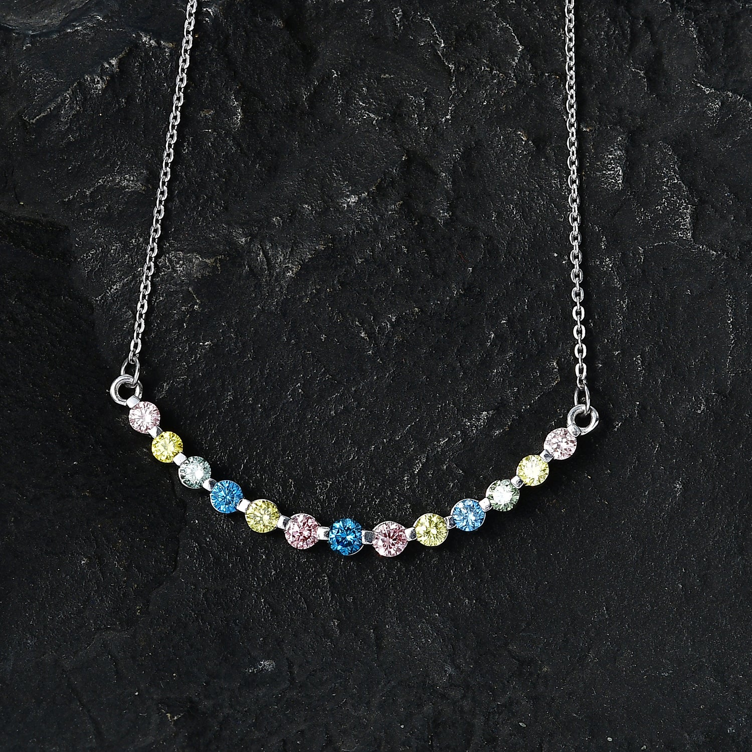 LUXURIANT DIAMOND - Lab Grown Blauer Diamant SI, Lab Grown Rosa Diamant Halskette ca. 50 cm 925 Silber Rhodiniert (10-15 Werktage Lieferzeit) ca. 1.00 ct