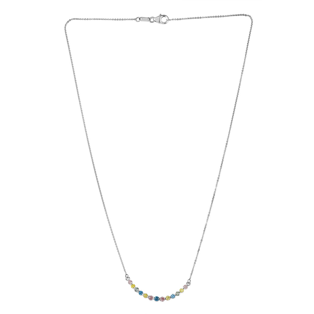 LUXURIANT DIAMOND - Lab Grown Blauer Diamant SI, Lab Grown Rosa Diamant Halskette ca. 50 cm 925 Silber Rhodiniert (10-15 Werktage Lieferzeit) ca. 1.00 ct