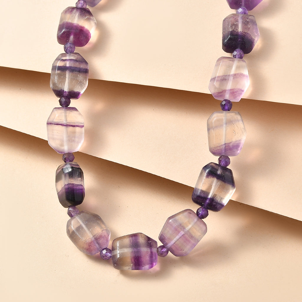 EVER TRUE Mehrfarbiger Fluorit, Afrikanischer Amethyst Halskette ca. 45 cm Nickelfreies Messing 750 Vergoldet ca. 315.00 ct