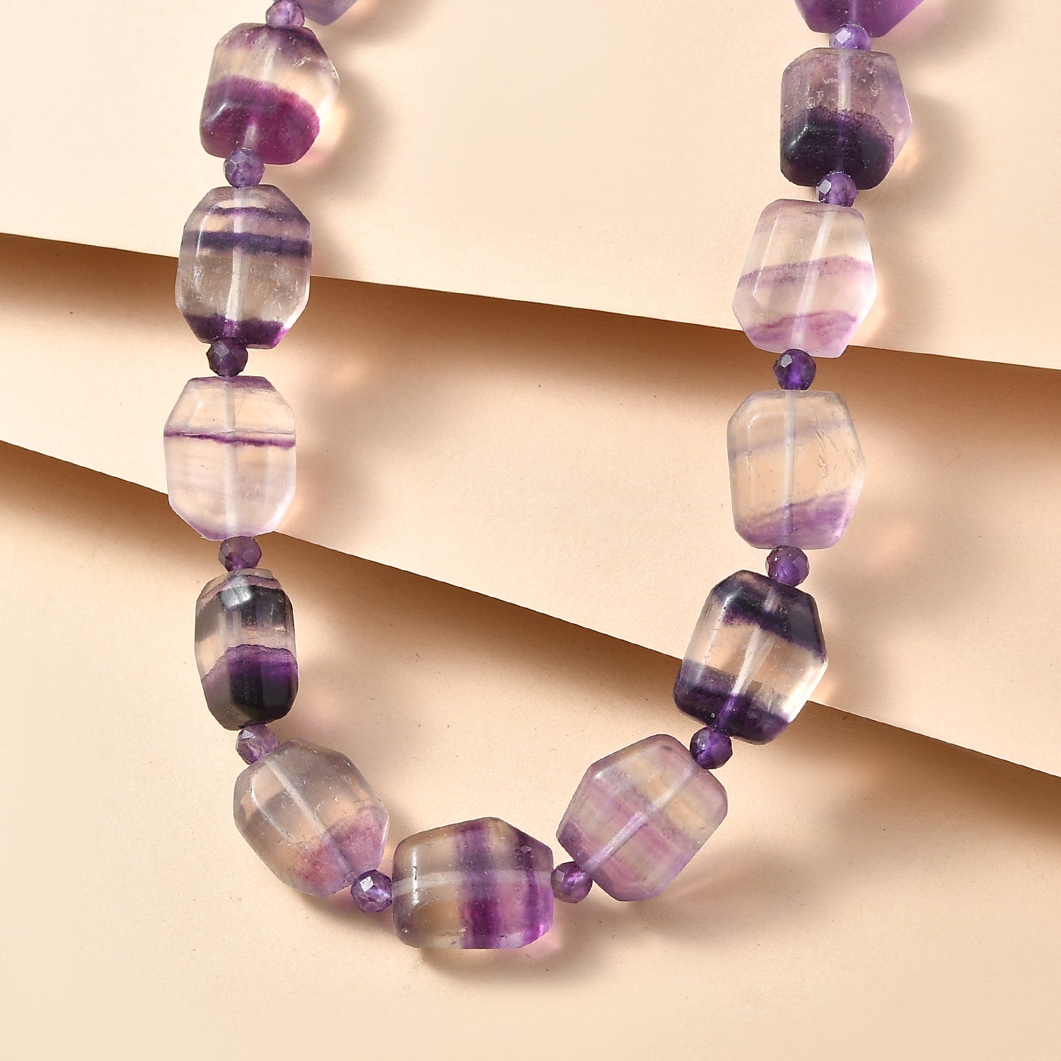 EVER TRUE Mehrfarbiger Fluorit, Afrikanischer Amethyst Halskette ca. 45 cm Nickelfreies Messing 750 Vergoldet ca. 315.00 ct