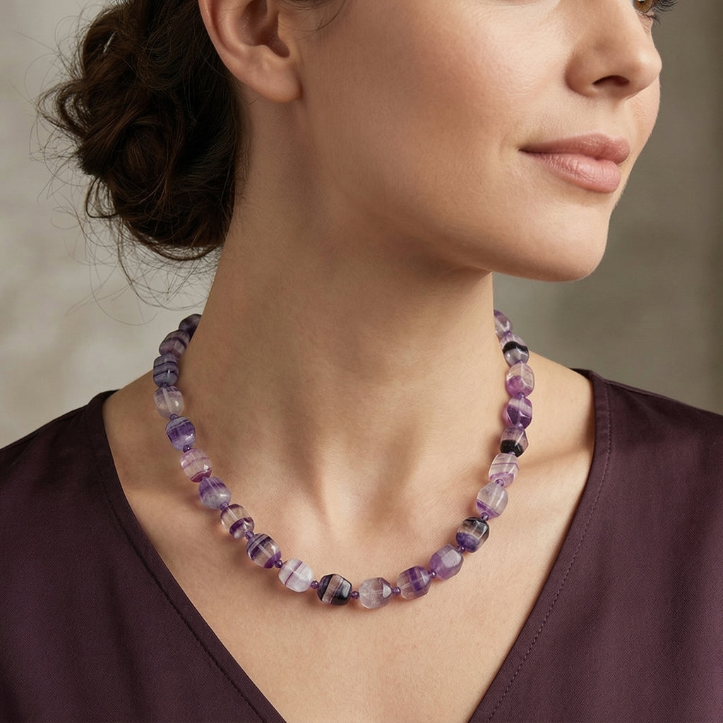 EVER TRUE Mehrfarbiger Fluorit, Afrikanischer Amethyst Halskette ca. 45 cm Nickelfreies Messing 750 Vergoldet ca. 315.00 ct