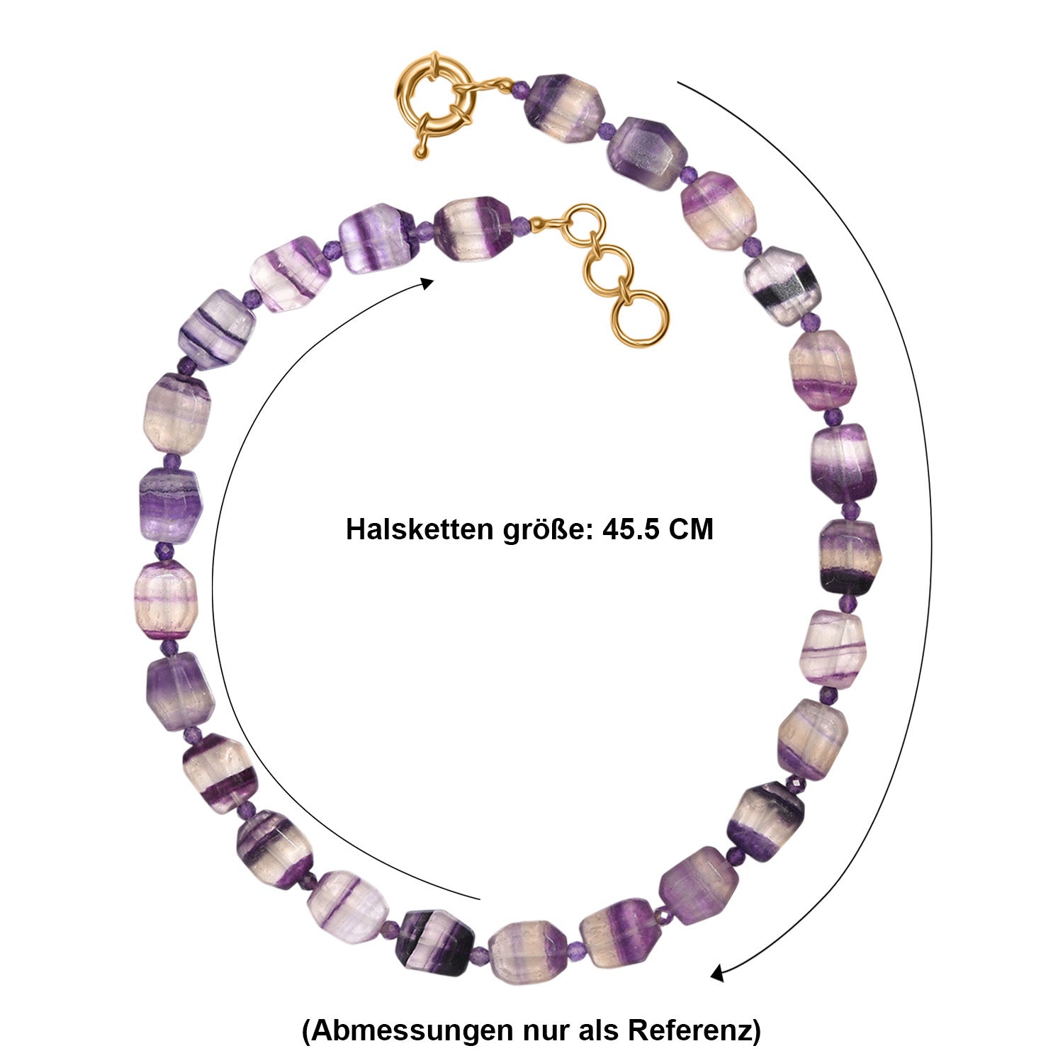 EVER TRUE Mehrfarbiger Fluorit, Afrikanischer Amethyst Halskette ca. 45 cm Nickelfreies Messing 750 Vergoldet ca. 315.00 ct