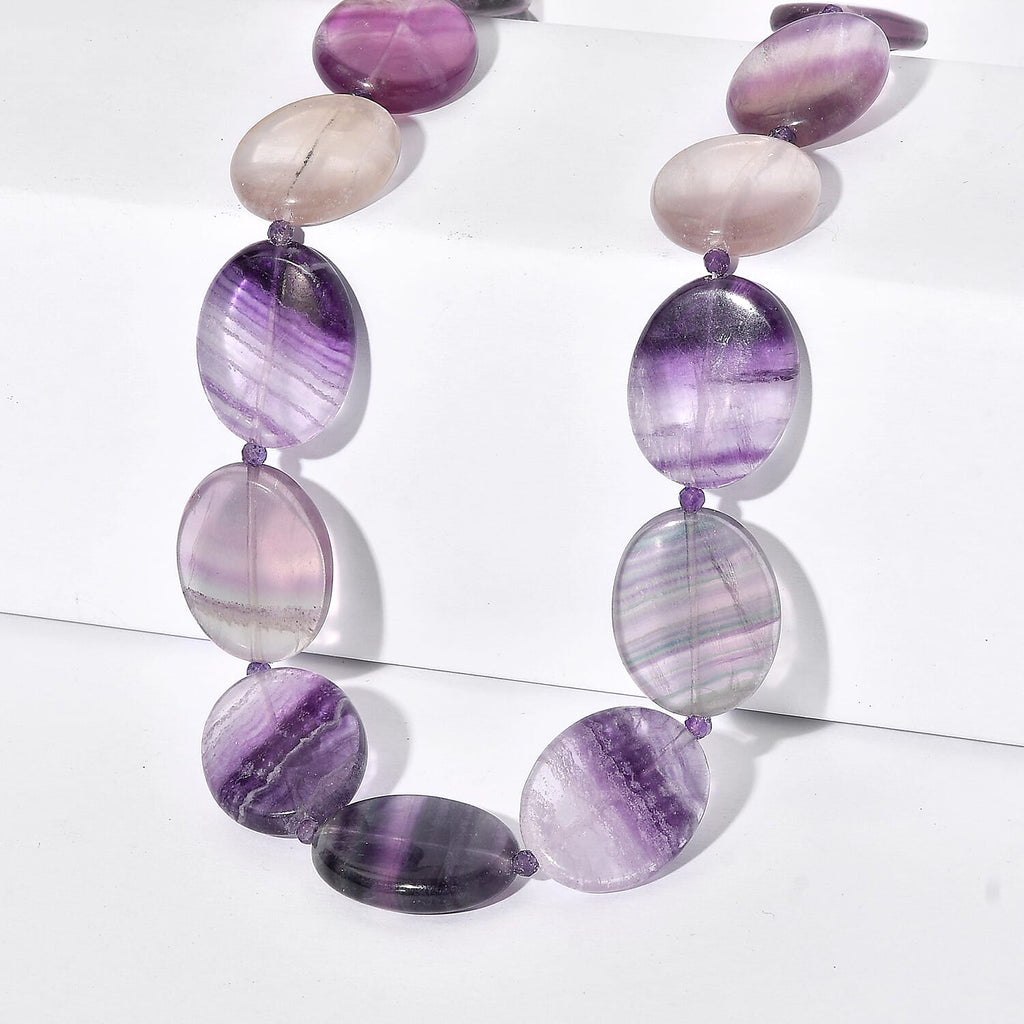 EVER TRUE Mehrfarbiger Fluorit, Afrikanischer Amethyst Halskette ca. 45 cm Nickelfreies Messing 750 Vergoldet ca. 435,00 ct.