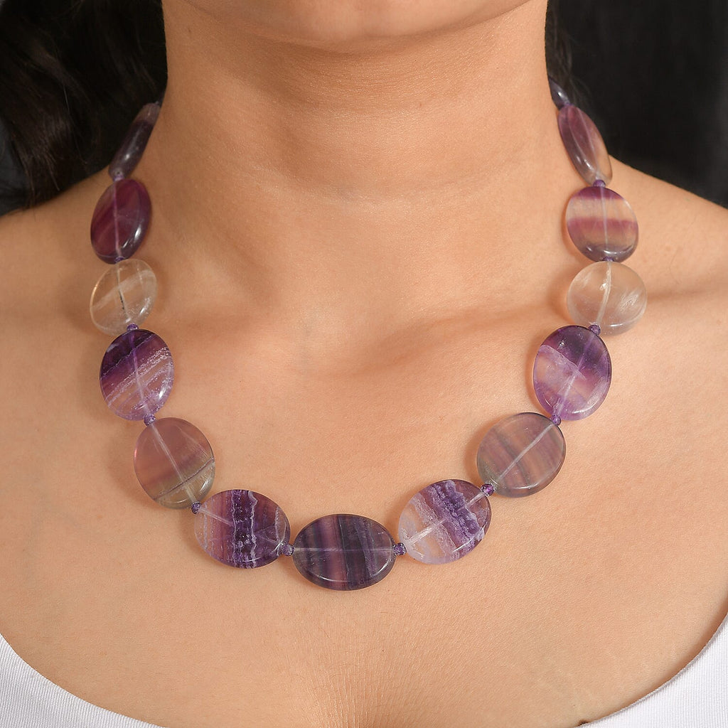 EVER TRUE Mehrfarbiger Fluorit, Afrikanischer Amethyst Halskette ca. 45 cm Nickelfreies Messing 750 Vergoldet ca. 435,00 ct.