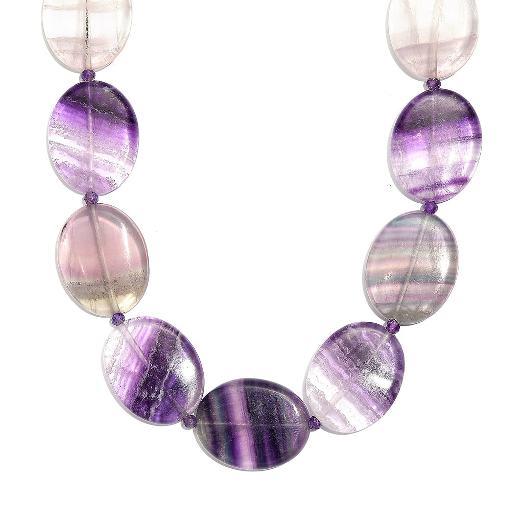 EVER TRUE Mehrfarbiger Fluorit, Afrikanischer Amethyst Halskette ca. 45 cm Nickelfreies Messing 750 Vergoldet ca. 435,00 ct.