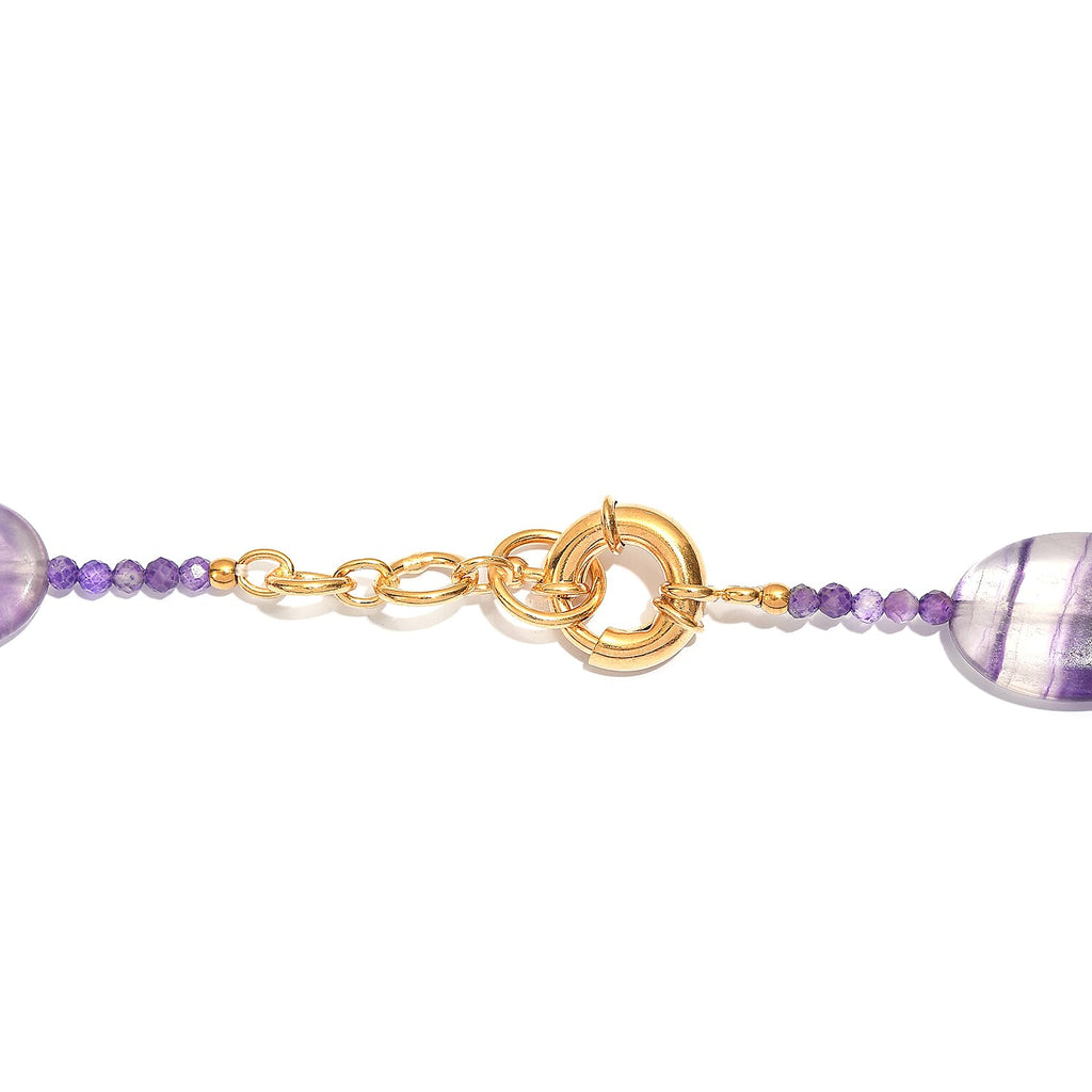 EVER TRUE Mehrfarbiger Fluorit, Afrikanischer Amethyst Halskette ca. 45 cm Nickelfreies Messing 750 Vergoldet ca. 435,00 ct.