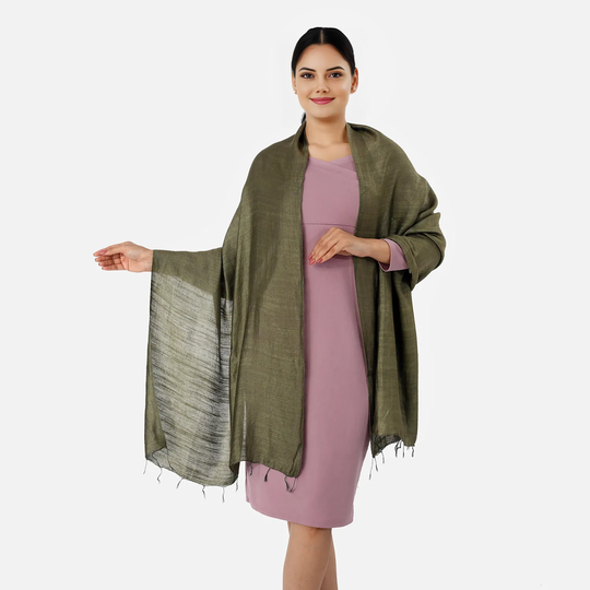 LA MAREY, Seiden Leinen Stola, 65% Leinen, 35% Seide, 70 x 200 cm, Dunkelblau