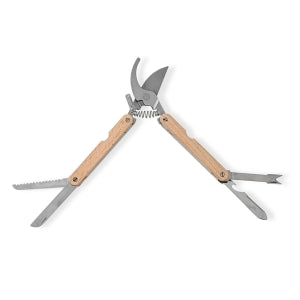 Outdoor-Besteckset aus Edelstahl und Holz mit Messer, Sägemesser, Gabel und Aufhängehaken