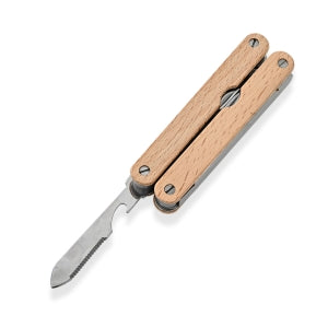 Outdoor-Besteckset aus Edelstahl und Holz mit Messer, Sägemesser, Gabel und Aufhängehaken