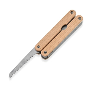 Outdoor-Besteckset aus Edelstahl und Holz mit Messer, Sägemesser, Gabel und Aufhängehaken