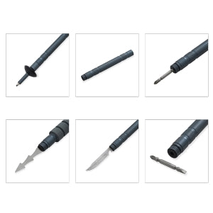 Garten-Multitool aus Aluminium und Edelstahl, Messer, Schraubendreher, Fischspeer und Feuerstein