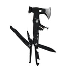 Stainless knife with saw,screwdriver, fork  bottle opener and flintstone