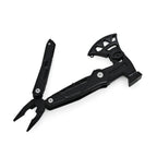 Stainless knife with saw,screwdriver, fork  bottle opener and flintstone