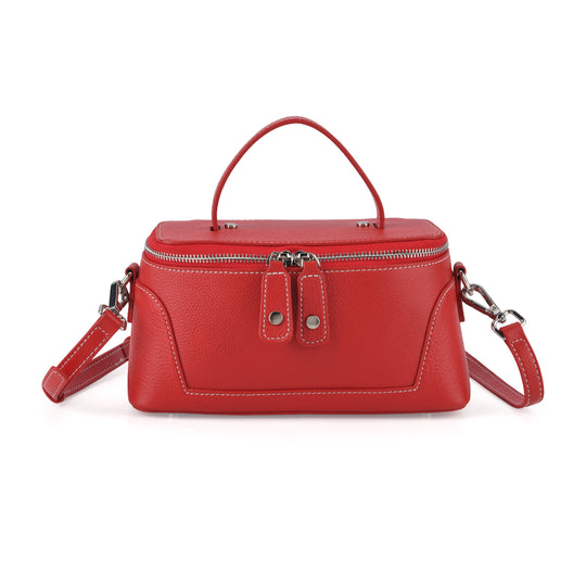 Echtleder City Crossbody-Tasche mit Tragegriff, Rot, 23.5x12x10 cm