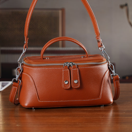 Echtleder City Crossbody-Tasche mit Tragegriff, Rot, 23.5x12x10 cm