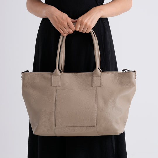Echtleder-Schultertasche, Shopper-Design, Reißverschluss, abnehmbarer Schulterriemen, 38x17x30 cm, Schwarz