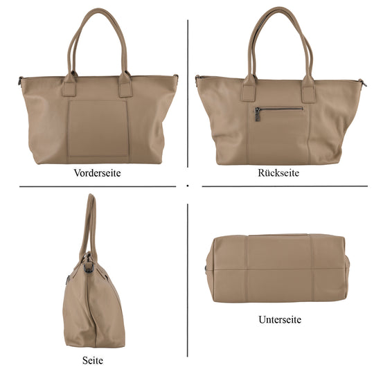 Echtleder-Schultertasche, Shopper-Design, Reißverschluss, abnehmbarer Schulterriemen, 38x17x30 cm, Schwarz