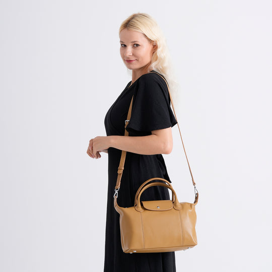 Echtleder Crossbody-Tasche, kompaktes Design, 2 Reißverschlussfächer außen, 2 Innenfächer mit Reißverschluss, 1 Steckfach, 28x14x20 cm, Khaki