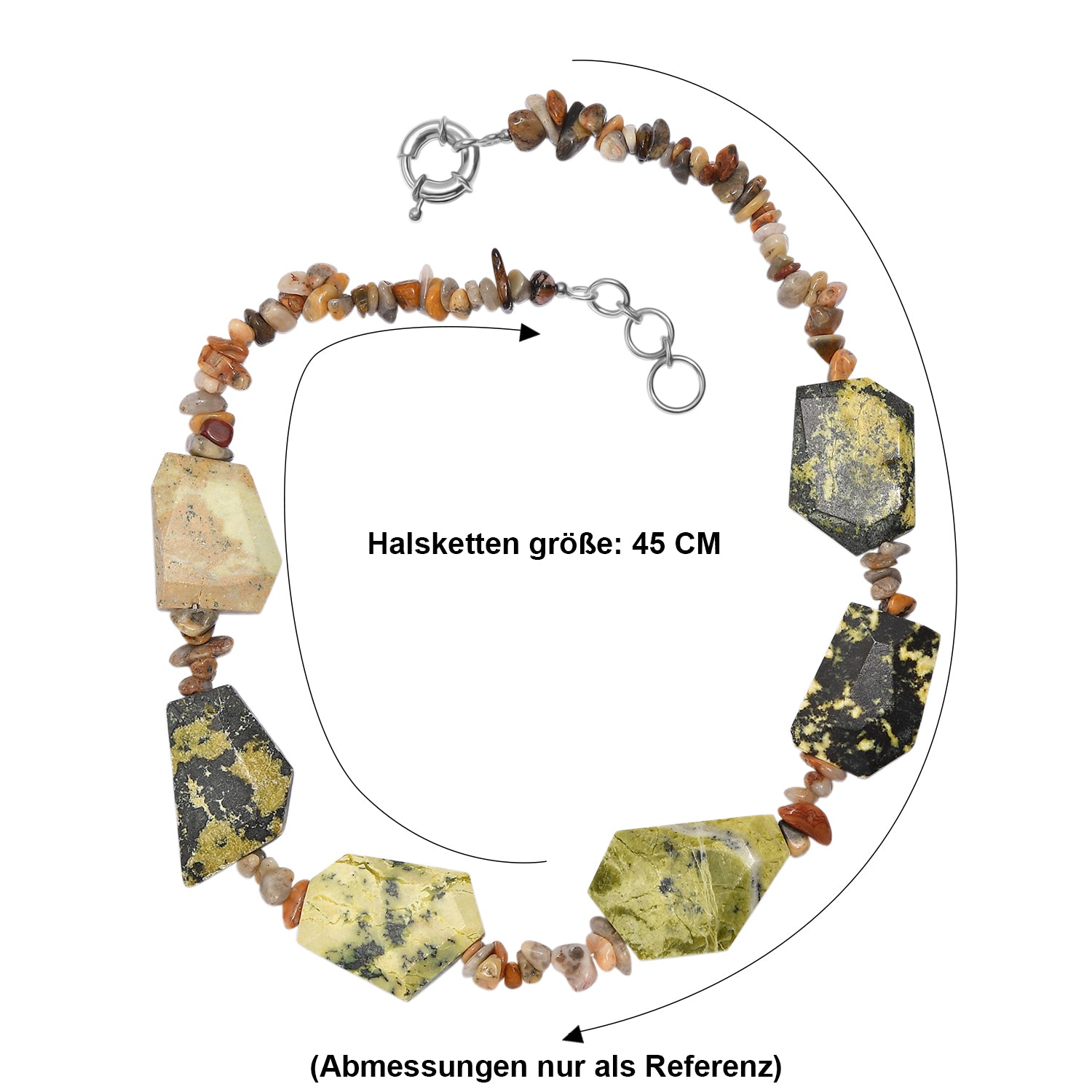 EVER TRUE Gelbes Türkis, Verrückter Spitze-Achat Halskette ca. 45 cm Nickelfreies Messing Platiniert ca. 440,00 ct.