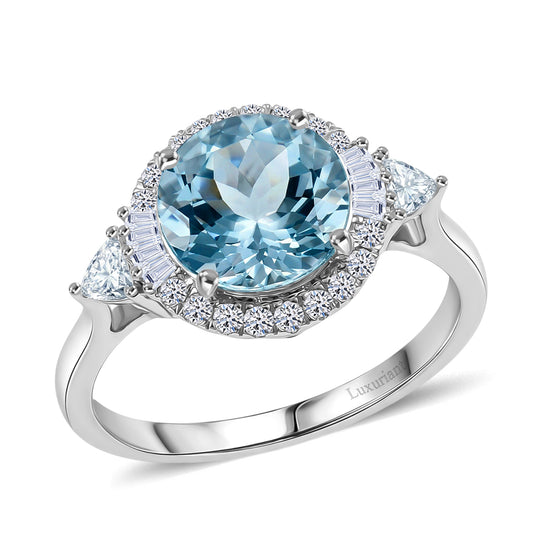 LUXURIANT  (10-16 Werktage Lieferzeit)  2,93 ct. AAA Aquamarin und Labor Diamant Ring in 417 Weißgold