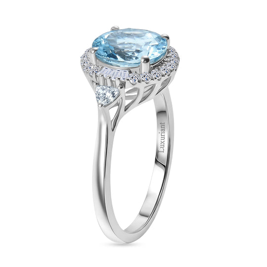 LUXURIANT  (10-16 Werktage Lieferzeit)  2,93 ct. AAA Aquamarin und Labor Diamant Ring in 417 Weißgold