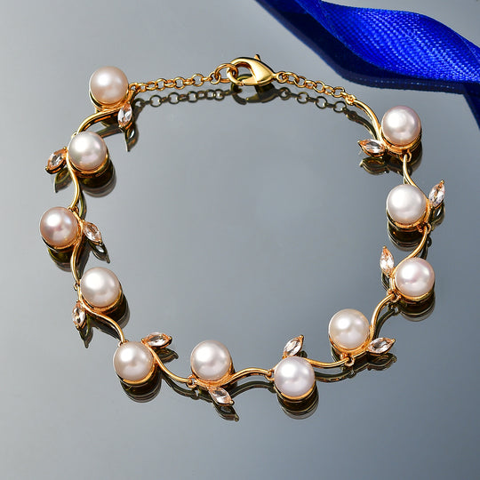 EVER TRUE Süßwasser Perle (7-7.5 mm), Weißer Topas Armband ca. 19 cm Nickelfreies Messing 33.56 ct