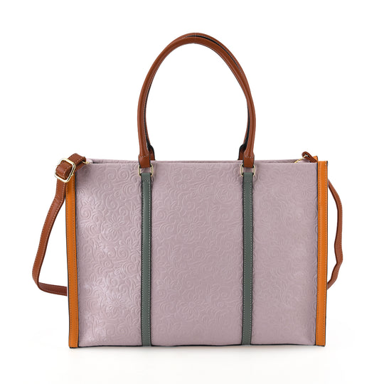 City-Shopper im Colourblock-Design aus Kunstleder mit Schulterriemen und Reißverschlussfächern, ca. 42 x 14 x 30 cm, Braun