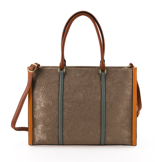 City-Shopper im Colourblock-Design aus Kunstleder mit Schulterriemen und Reißverschlussfächern, ca. 42 x 14 x 30 cm, Braun