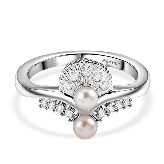 EVER TRUE Süßwasser Perle (4 mm), Weißer Zirkon Ring Nickelfreies Messing (Größe 17.00)
