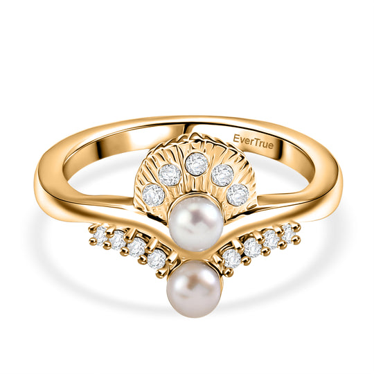 EVER TRUE Süßwasser Perle (4 mm), Weißer Zirkon Ring Nickelfreies Messing (Größe 17.00)