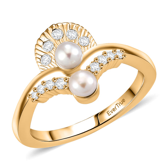 EVER TRUE Süßwasser Perle (4 mm), Weißer Zirkon Ring Nickelfreies Messing (Größe 17.00)